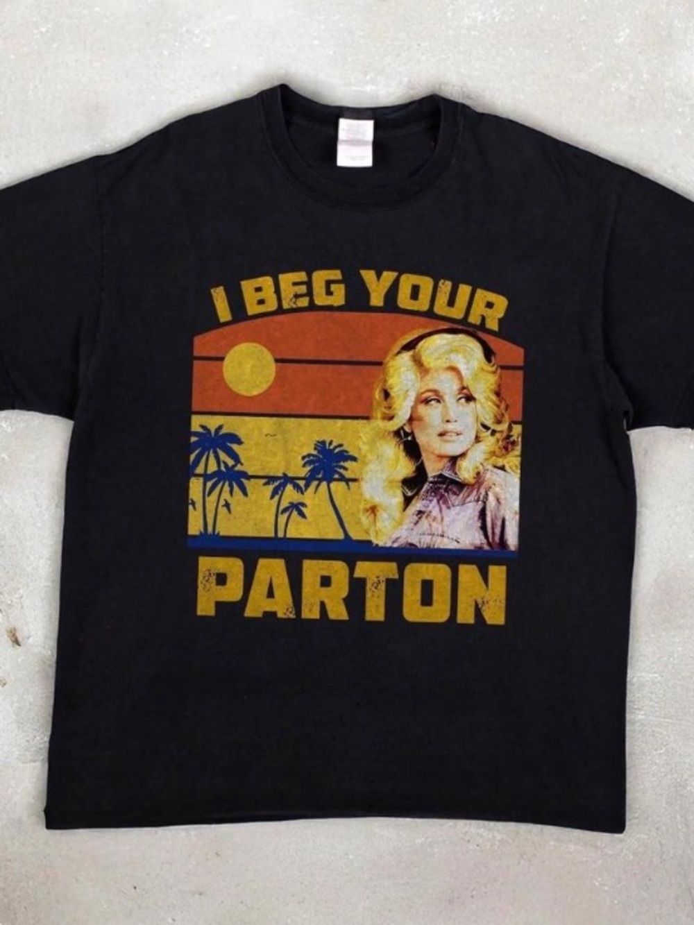 Gildan Black Tee with Yellow & Orange Retro Portrait Graphic